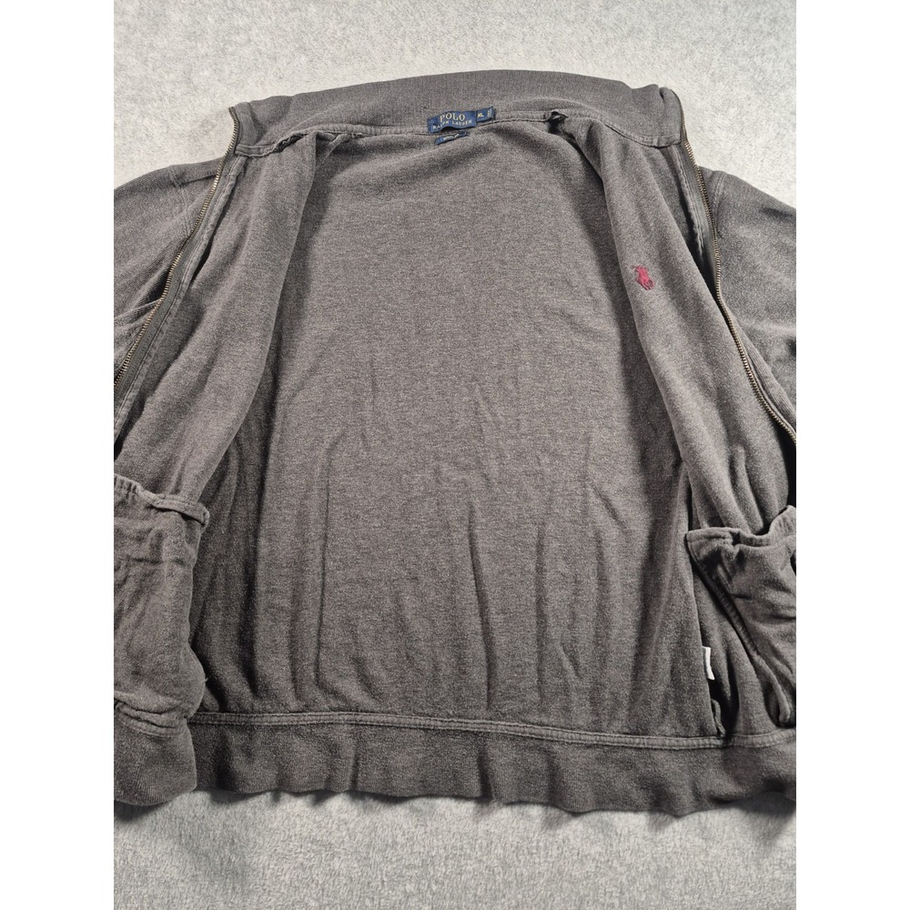 Polo Ralph Lauren Sweater Mens XL Gray Full Zip Jacket Estate Rib Red Pony Logo - Picture 7 of 8